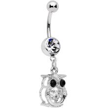 Load image into Gallery viewer, Black Clear CZ Gem It's A Hoot Owl Dangle Belly Ring