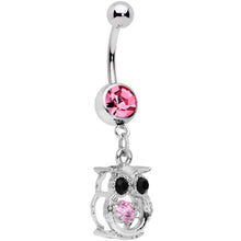 Load image into Gallery viewer, Black Pink CZ Gem It's A Hoot Owl Dangle Belly Ring