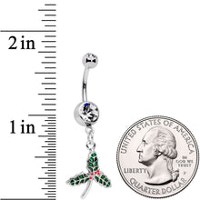 Load image into Gallery viewer, Clear Gem Red Green Kiss Me Under The Mistletoe Dangle Belly Ring