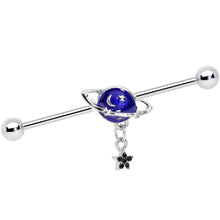 Load image into Gallery viewer, 14G Blue Gem Interplanetary Star Saturn Industrial Barbell 38mm