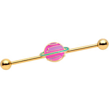 Load image into Gallery viewer, 14G Pink Planet Saturn Industrial Barbell 38mm