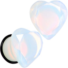 Load image into Gallery viewer, White Opalite Faceted Heart Single Flare Plug Set 6mm to 25mm