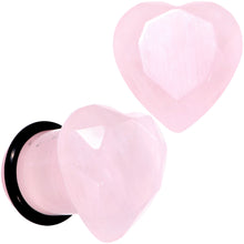 Load image into Gallery viewer, Rose Flower Quartz Stone Faceted Heart Single Flare Plug Set 6mm to 25mm