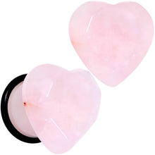 Load image into Gallery viewer, Rose Flower Quartz Stone Faceted Heart Single Flare Plug Set 6mm to 25mm