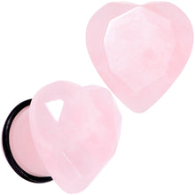 Load image into Gallery viewer, Rose Flower Quartz Stone Faceted Heart Single Flare Plug Set 6mm to 25mm