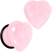 Load image into Gallery viewer, Rose Flower Quartz Stone Faceted Heart Single Flare Plug Set 6mm to 25mm
