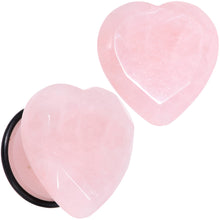 Load image into Gallery viewer, Rose Flower Quartz Stone Faceted Heart Single Flare Plug Set 6mm to 25mm