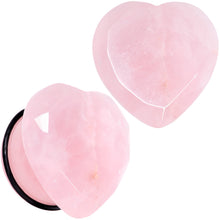 Load image into Gallery viewer, Rose Flower Quartz Stone Faceted Heart Single Flare Plug Set 6mm to 25mm