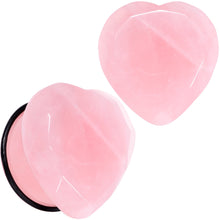 Load image into Gallery viewer, Rose Flower Quartz Stone Faceted Heart Single Flare Plug Set 6mm to 25mm