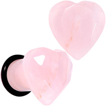Load image into Gallery viewer, Rose Flower Quartz Stone Faceted Heart Single Flare Plug Set 6mm to 25mm