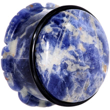 Load image into Gallery viewer, Natural Blue Sodalite Tropical Flower Single Flare Plug Set Sizes 6mm to 25mm