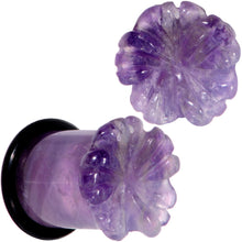 Load image into Gallery viewer, Purple Amethyst Stone Tropical Flower Single Flare Plug Set 6mm to 25mm