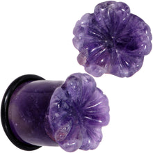 Load image into Gallery viewer, Purple Amethyst Stone Tropical Flower Single Flare Plug Set 6mm to 25mm