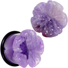 Load image into Gallery viewer, Purple Amethyst Stone Tropical Flower Single Flare Plug Set 6mm to 25mm
