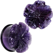 Load image into Gallery viewer, Purple Amethyst Stone Tropical Flower Single Flare Plug Set 6mm to 25mm