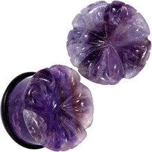 Load image into Gallery viewer, Purple Amethyst Stone Tropical Flower Single Flare Plug Set 6mm to 25mm