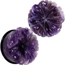 Load image into Gallery viewer, Purple Amethyst Stone Tropical Flower Single Flare Plug Set 6mm to 25mm