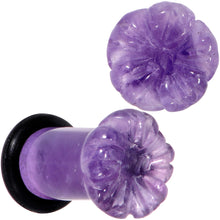 Load image into Gallery viewer, Purple Amethyst Stone Tropical Flower Single Flare Plug Set 6mm to 25mm