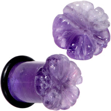 Load image into Gallery viewer, Purple Amethyst Stone Tropical Flower Single Flare Plug Set 6mm to 25mm