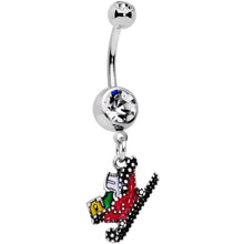 Load image into Gallery viewer, Clear Gem Happy Holidays Santas Sleigh Dangle Belly Ring