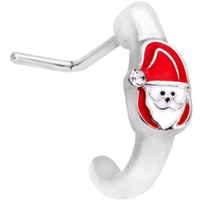Load image into Gallery viewer, 20G Clear Gem Happy Santa Faux Hoop L Shaped Nose Ring