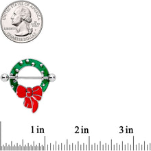 Load image into Gallery viewer, 14G 9/16 Holiday Red Bow Wreath Nipple Shield Set