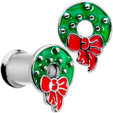 Load image into Gallery viewer, Christmas Wreath Double Flare Tunnel Plug Set 2G to 1 Inch