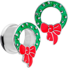Load image into Gallery viewer, Christmas Wreath Double Flare Tunnel Plug Set 2G to 1 Inch