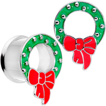 Load image into Gallery viewer, Christmas Wreath Double Flare Tunnel Plug Set 2G to 1 Inch