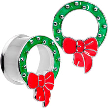 Load image into Gallery viewer, Christmas Wreath Double Flare Tunnel Plug Set 2G to 1 Inch