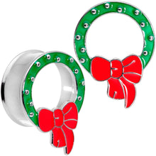 Load image into Gallery viewer, Christmas Wreath Double Flare Tunnel Plug Set 2G to 1 Inch