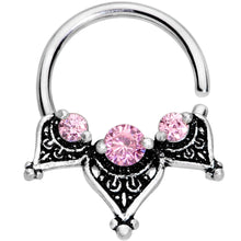 Load image into Gallery viewer, 16G 3/8 Pink Gem Triangle Triad Seamless Circular Ring