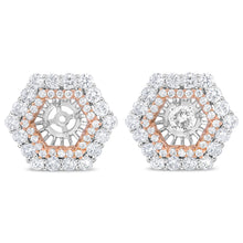 Load image into Gallery viewer, 14K Rose and White Gold 1 7/8 Cttw Round Diamond Double Halo Earring Jacket for 6mm Round Studs (G-H Color, VS2-SI1 Clarity)