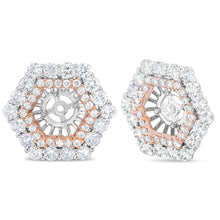 Load image into Gallery viewer, 14K Rose and White Gold 1 7/8 Cttw Round Diamond Double Halo Earring Jacket for 6mm Round Studs (G-H Color, VS2-SI1 Clarity)