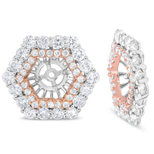 Load image into Gallery viewer, 14K Rose and White Gold 1 7/8 Cttw Round Diamond Double Halo Earring Jacket for 6mm Round Studs (G-H Color, VS2-SI1 Clarity)