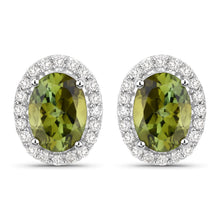 Load image into Gallery viewer, 1.92 Carat Genuine Green Tourmaline and White Diamond 14K White Gold Earrings