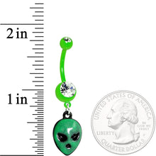 Load image into Gallery viewer, Clear Gem Green Glow in the Dark Grumpy Alien Dangle Belly Ring