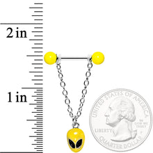 Load image into Gallery viewer, 14G 9/16 Yellow Glow Alien Saturn Dangle Barbell Nipple Ring Set