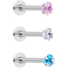 Load image into Gallery viewer, 16G 3/8 Clear Pink Blue CZ Gem Labret Tragus Set of 3