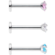 Load image into Gallery viewer, 16G 3/8 Clear Pink Blue CZ Gem Labret Tragus Set of 3