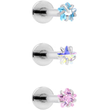 Load image into Gallery viewer, 16G 3/8 Clear Pink Blue Star CZ Gem Labret Tragus Set of 3
