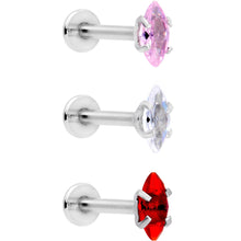 Load image into Gallery viewer, 16G 3/8 Multicolor CZ Oval Gem Cats Eye Labret Set of 3