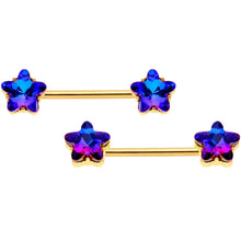 Load image into Gallery viewer, 14G Deep Blue Gem Star Gold Tone BCR Barbell Nipple Ring Set