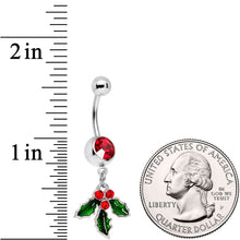 Load image into Gallery viewer, Red Gem Holiday Hangout Holly Leaves Dangle Belly Ring