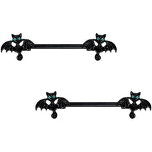 Load image into Gallery viewer, 14G 9/16 Itty Bitty Black Bats Barbell Nipple Ring Set