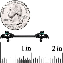 Load image into Gallery viewer, 14G 9/16 Itty Bitty Black Bats Barbell Nipple Ring Set