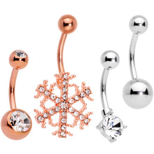 Load image into Gallery viewer, Clear Gem Snowflake Holiday Mix Belly Ring Set of 4