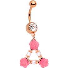 Load image into Gallery viewer, Clear Gem Rose Gold Tone Triangle of Roses Dangle Belly Ring