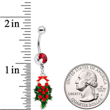 Load image into Gallery viewer, Red Gem Holiday Bow and Berries Holly Day Dangle Belly Ring