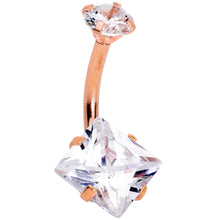 Load image into Gallery viewer, Clear Gem Rose Gold Hue Round Rhombus Heart Star Belly Ring Set of 4